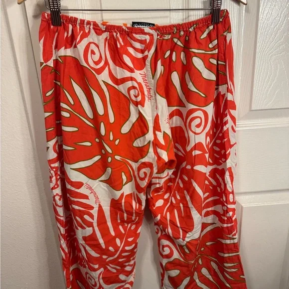 Manuhealii Red and Orange Leaf Print Pants - Picture 3 of 3
